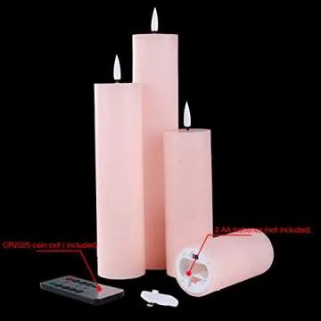 Duduta Slim Tall Pink Flameless Pillar Candles Set