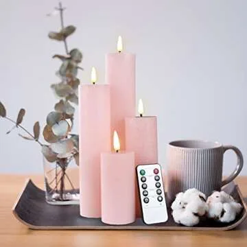 Duduta Slim Tall Pink Flameless Pillar Candles Set