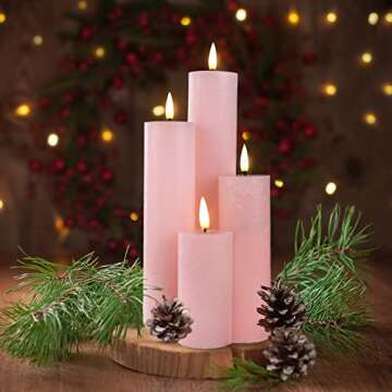 Duduta Slim Tall Pink Flameless Pillar Candles Set