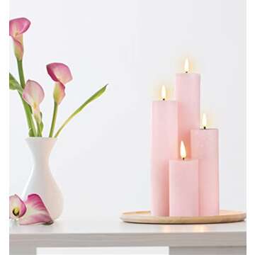 Duduta Slim Tall Pink Flameless Pillar Candles Set