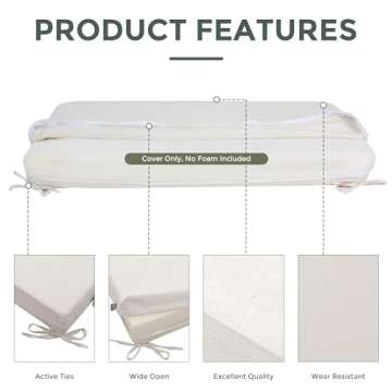 Magpie Fabrics Patio Bench Loveseat Cushion Covers (Replacement Cover only, No Insert!), Waterproof Fade Resistant Swing Cushion Slipcover with Ties(42x18x3 Inch, Creamy White)