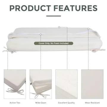 Magpie Fabrics Patio Bench Loveseat Cushion Covers (Replacement Cover only, No Insert!), Waterproof Fade Resistant Swing Cushion Slipcover with Ties(42x18x3 Inch, Creamy White)