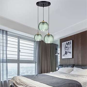 Bepuzz 3-Light Modern Glass Pendant Lights Chandelier in Green