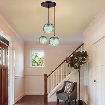 Bepuzz 3-Light Green Glass Pendant Lamp for Home Decor