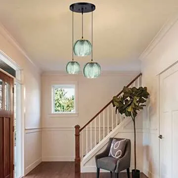 Bepuzz 3-Light Green Glass Pendant Lamp for Home Decor