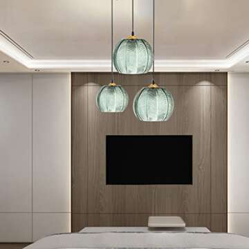 Bepuzz 3-Light Green Glass Pendant Lamp for Home Decor