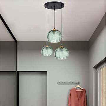 Bepuzz 3-Light Green Glass Pendant Lamp for Home Decor