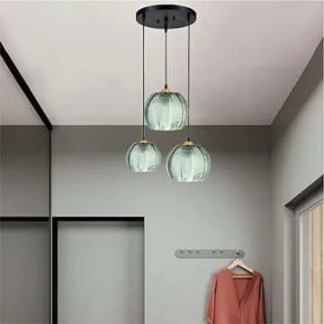Bepuzz 3-Light Green Glass Pendant Lamp for Home Decor