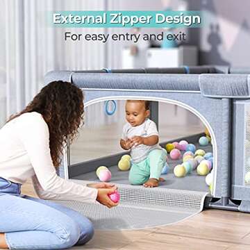 Baby Playpen, Extra Large Play Yard, Indoor & Outdoor Kids Safety Activity Center with Gate & Anti-Slip Rubber Bases, Big Safety Sturdiness Babys Fences for Babies, Infant, Toddler, Childs (Grey)