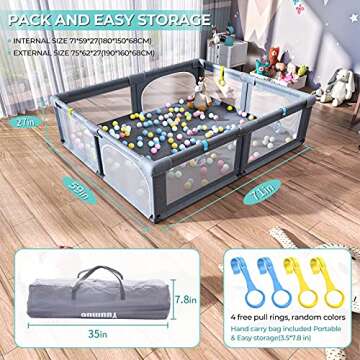 Baby Playpen, Extra Large Play Yard, Indoor & Outdoor Kids Safety Activity Center with Gate & Anti-Slip Rubber Bases, Big Safety Sturdiness Babys Fences for Babies, Infant, Toddler, Childs (Grey)