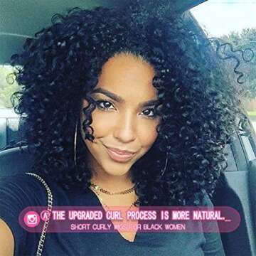Rosmile Curly Wigs for Black Women - Natural Black Synthetic Full Kinky Curly Hair Wig