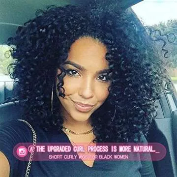 Rosmile Curly Wigs for Black Women - Natural Black Synthetic Full Kinky Curly Hair Wig