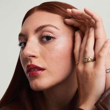 AllenCOCO Chunky Gold Plated Rings for Women - Trendy Cubic Zirconia 14k Gold Filled Stackable Rings