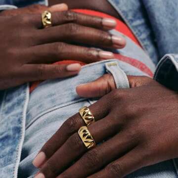 AllenCOCO Chunky Gold Plated Rings for Women - Trendy Cubic Zirconia 14k Gold Filled Stackable Rings