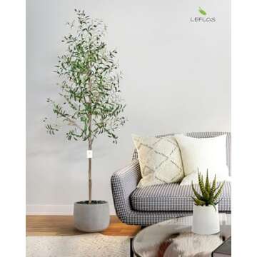 Leflos Leflos Artificial Olive Tree Indoor 7ft, Large Fake Olive Tree in Stable Pot for Home Indoor Decor, Tropical Faux Potted Silk Plant with Realistic Trunk, Branch and Plump Olives, 2Pack