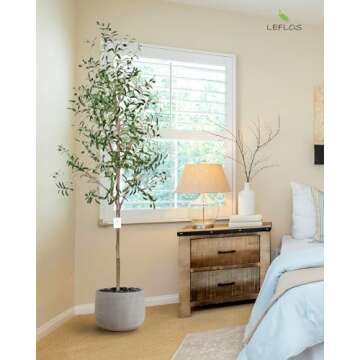 Leflos Leflos Artificial Olive Tree Indoor 7ft, Large Fake Olive Tree in Stable Pot for Home Indoor Decor, Tropical Faux Potted Silk Plant with Realistic Trunk, Branch and Plump Olives, 2Pack