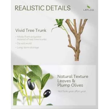 Leflos Leflos Artificial Olive Tree Indoor 7ft, Large Fake Olive Tree in Stable Pot for Home Indoor Decor, Tropical Faux Potted Silk Plant with Realistic Trunk, Branch and Plump Olives, 2Pack
