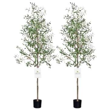Leflos Leflos Artificial Olive Tree Indoor 7ft, Large Fake Olive Tree in Stable Pot for Home Indoor Decor, Tropical Faux Potted Silk Plant with Realistic Trunk, Branch and Plump Olives, 2Pack