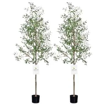 Leflos Leflos Artificial Olive Tree Indoor 7ft, Large Fake Olive Tree in Stable Pot for Home Indoor Decor, Tropical Faux Potted Silk Plant with Realistic Trunk, Branch and Plump Olives, 2Pack