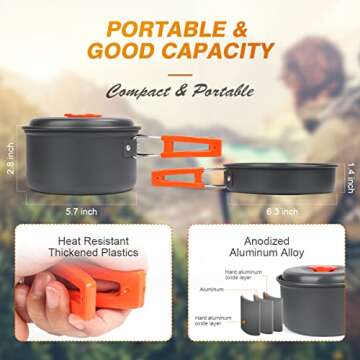 Bisgear 16pcs Camping Cookware Backpacking Stove Mess Kit – Camping Cooking Set - Camping Pots and...