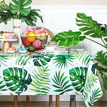 Remagr 3 Pcs Hawaiian Luau Party Tablecloth Tropical Palm Leaves Table Covers 54 x 108 Inch Plastic ...