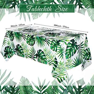 Remagr 3 Pcs Hawaiian Luau Party Tablecloth Tropical Palm Leaves Table Covers 54 x 108 Inch Plastic Disposable Table Decorations for Summer Beach Cocktail Aloha Safari Jungle Party Supplies