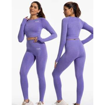 TruliaD 2-Piece Workout Sets For Women Athletic Fitness Gym Activewear Seamless Squat Proof Yoga Set With Waist Bag (Small, Elast, ELS-Purple)