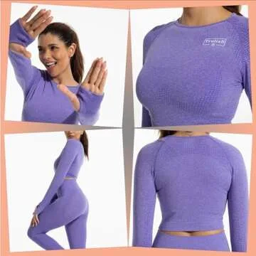 TruliaD 2-Piece Workout Sets For Women Athletic Fitness Gym Activewear Seamless Squat Proof Yoga Set With Waist Bag (Small, Elast, ELS-Purple)