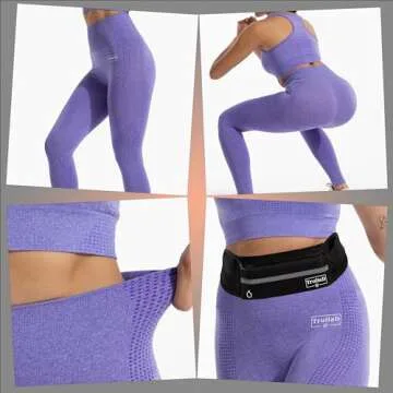 TruliaD 2-Piece Workout Sets For Women Athletic Fitness Gym Activewear Seamless Squat Proof Yoga Set With Waist Bag (Small, Elast, ELS-Purple)