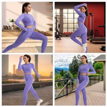 TruliaD 2-Piece Workout Sets For Women Athletic Fitness Gym Activewear Seamless Squat Proof Yoga Set With Waist Bag (Small, Elast, ELS-Purple)