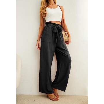 IWOLLENCE Women's Wide Leg Pants High Waist Adjustable Knot