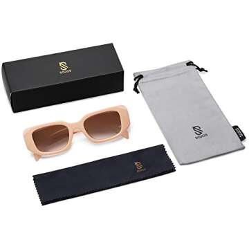 SOJOS Rectangle Sunglasses for Women Retro Fashion Sunglasses UV 400 Protection Square Frame Eyewear with Pink Frame/Brown Lens