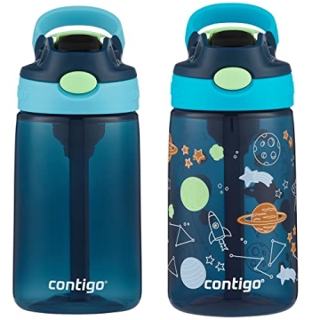 Contigo Kids Water Bottle with Redesigned AUTOSPOUT Straw, 14oz., 2 Pack, Blueberry and Blue Raspber...