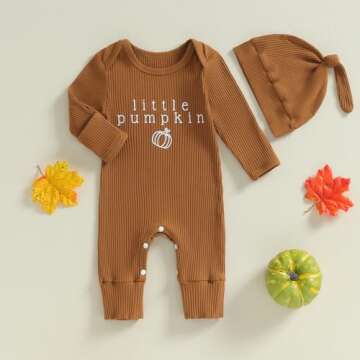 YOKJZJD Newborn Baby Boy Girl Halloween Outfit New To The Crew Knitted Long Sleeve Romper Jumpsuit w...