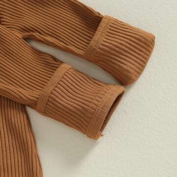 YOKJZJD Newborn Baby Boy Girl Halloween Outfit New To The Crew Knitted Long Sleeve Romper Jumpsuit with Hat Fall Clothes (Brown, 0-3 Months)