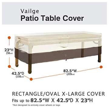 Vailge Veranda Rectangular/Oval Patio Table Cover, Heavy Duty and Waterproof Outdoor Lawn Patio Furn...