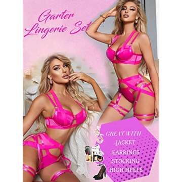 Sexy 4 Piece Strappy Garter Lingerie Set for Women