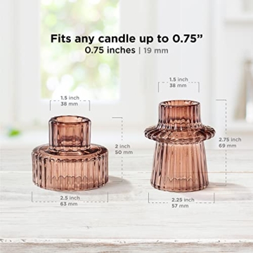 Amber Glass Candle Holders Set 4 Elegant Centerpiece Decor