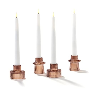 Amber Glass Candle Holders Set 4 Elegant Centerpiece Decor