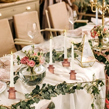 Amber Glass Candle Holders Set 4 Elegant Centerpiece Decor