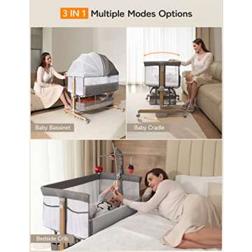 besrey 3 in 1 Baby Bassinets, Rocking Bedside Bassinet Sleeper with Mobile Toy Hanger, Baby Cradle f...