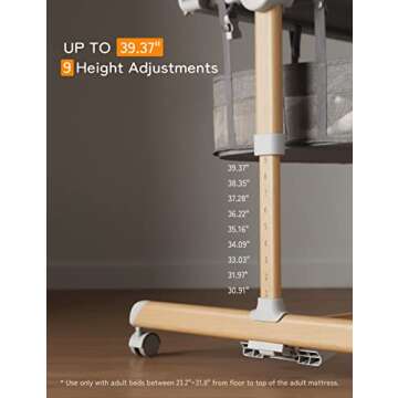 besrey 3 in 1 Baby Bassinets, Rocking Bedside Bassinet Sleeper with Mobile Toy Hanger, Baby Cradle for Newborn Infant with Larger Lockable 360° Swivel Wheels, 9 Height Positions, Storage Basket