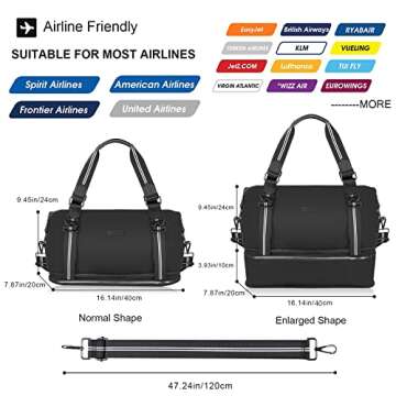 Geestock Duffle Bag for Travel Foldable Weekender Bag with Shoe Compartment Thick Nylon - Large Capacity Gym Bag for Women Mens Expandable Overnight Bag Black Tote Bag for Travelling Camping