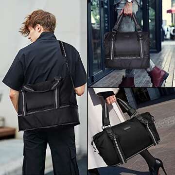 Geestock Duffle Bag for Travel Foldable Weekender Bag with Shoe Compartment Thick Nylon - Large Capacity Gym Bag for Women Mens Expandable Overnight Bag Black Tote Bag for Travelling Camping