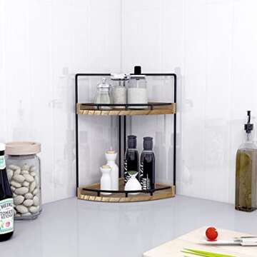 Dorhors 2-Tier Bathroom Counter Organizer,Vanity Counter Corner Shelf, Skincare, Wood Countertop Bathroom Storage and Organization for Kitchen (Brown)