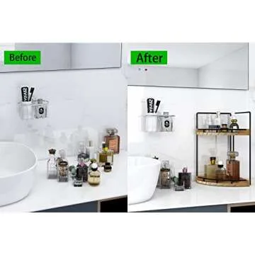 Dorhors 2-Tier Bathroom Counter Organizer,Vanity Counter Corner Shelf, Skincare, Wood Countertop Bathroom Storage and Organization for Kitchen (Brown)