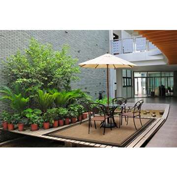 Gertmenian Indoor Outdoor Classic Flatweave Area Rug, Stain & UV Resistant Carpet, Deck, Patio, Poolside & Mudroom, 8x10 Ft Large, Border, Black Tan, 21515