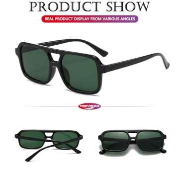 AIEYEZO Retro Square Sunglasses for Women Men Trendy Rectangle Aviator Sun Glasses Vintage 70s Shades (Black/G15)