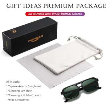 AIEYEZO Retro Square Sunglasses for Women Men Trendy Rectangle Aviator Sun Glasses Vintage 70s Shades (Black/G15)