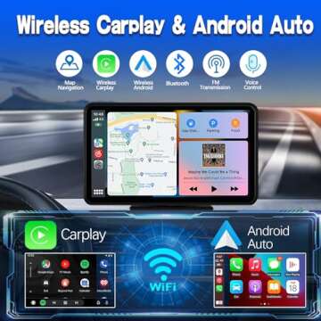 Wireless Portable Carplay Screen, 7'' HD Double Din Car Stereo Android Auto Automatic Multimedia Pla...